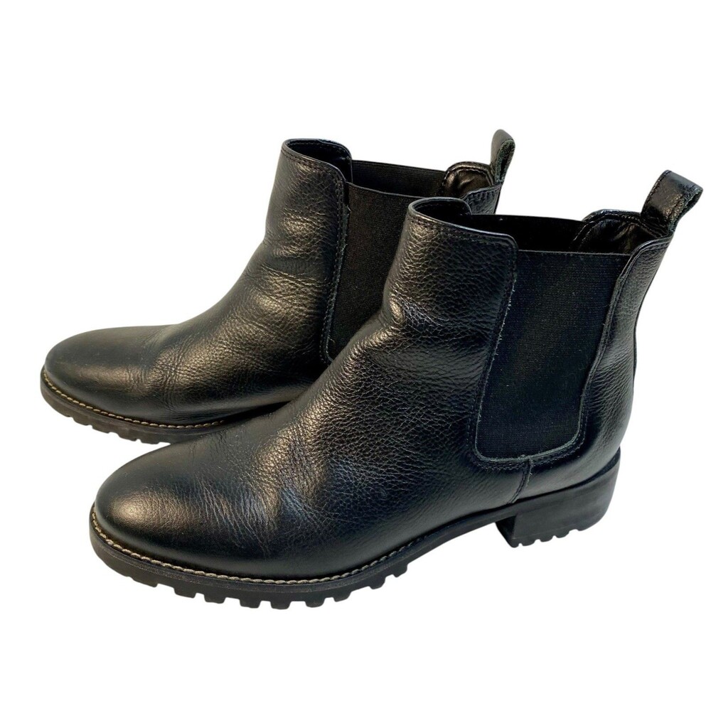 Talbots Chelsea Black Leather Ankle Boots Womens 9M Memory Pull On Brazil